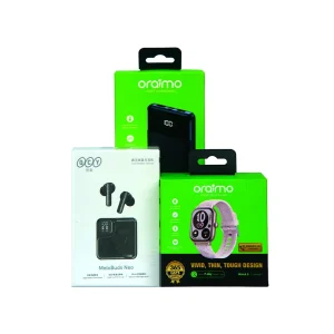 Oraimo Watch 5 + Oraimo Toast Power Bank and QCY MeloBuds Neo Combo Pack